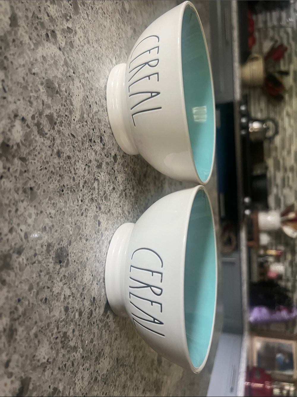 Rae Dunn Cereal Bowls - White Exterior with Light Blue Interior (Set of 2)